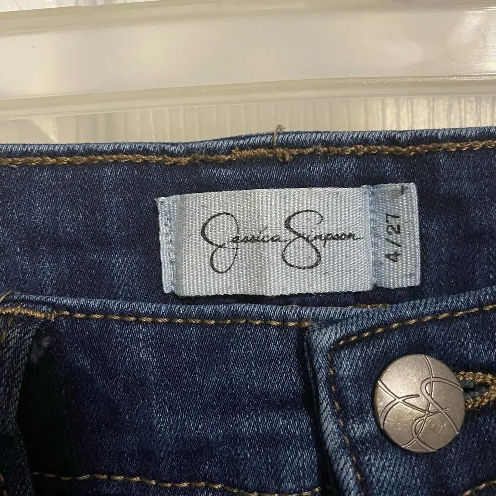 Jessica Simpson Rolled Crop Skinny Denim Jeans Womens Size 4 / 27 Factory Fade‎